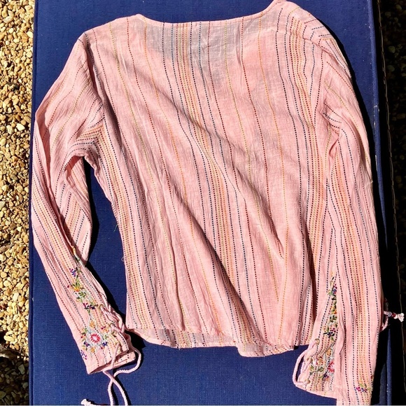100% Cotton Made in India, pale pink boho embroidered blouse romantic floral S - Picture 8 of 8